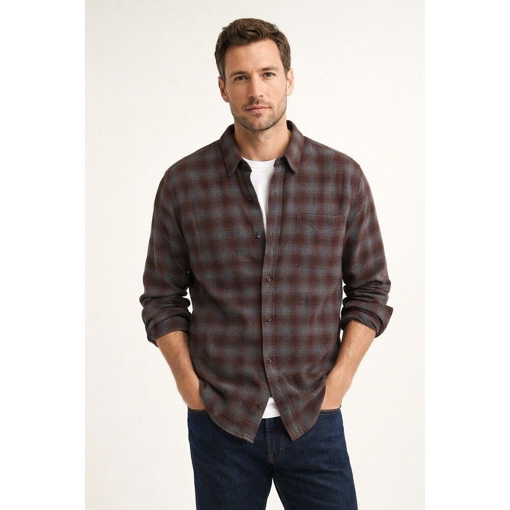 NWT J. Crew Men's Classic Plaid Button Down Flannel Shirt XL Burgundy/Gray